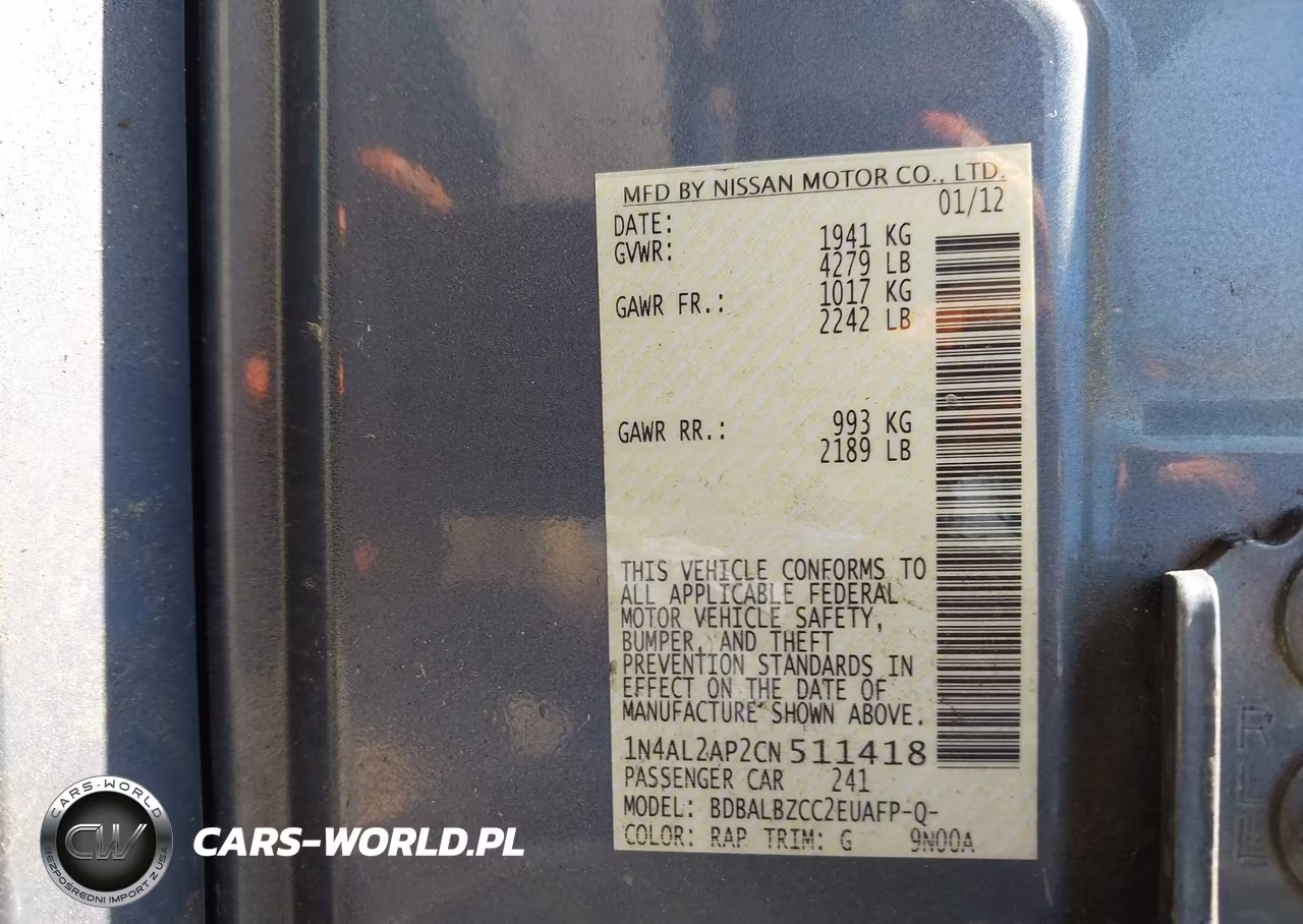2012 Nissan Altima 2.5 S VIN:1N4AL2AP2CN511418 - 9