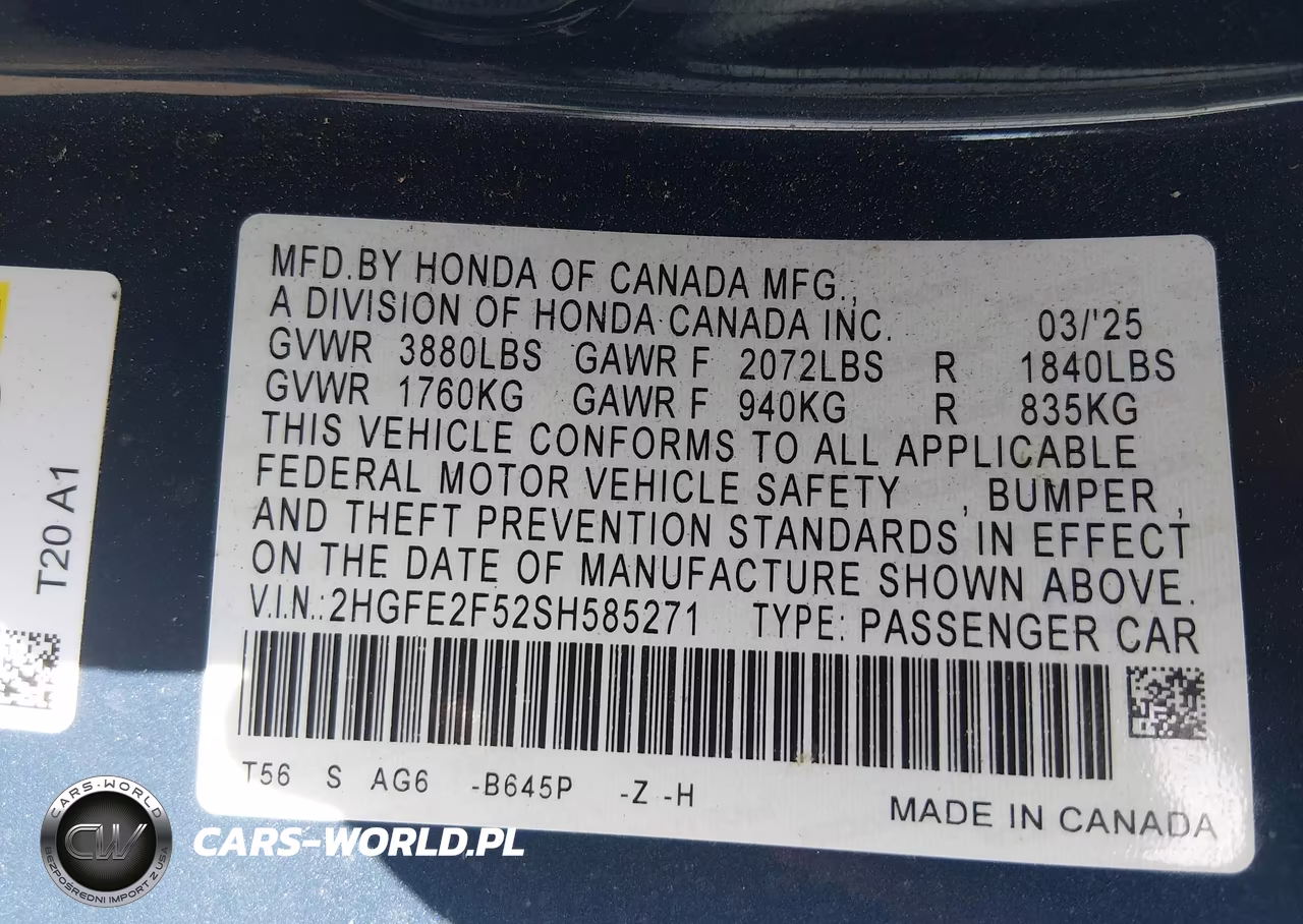 2025 Honda Civic Sport VIN:2HGFE2F52SH585271 - 9