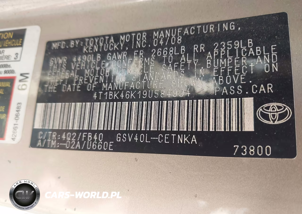 2009 Toyota Camry Le V6 VIN:4T1BK46K19U584994 - 9