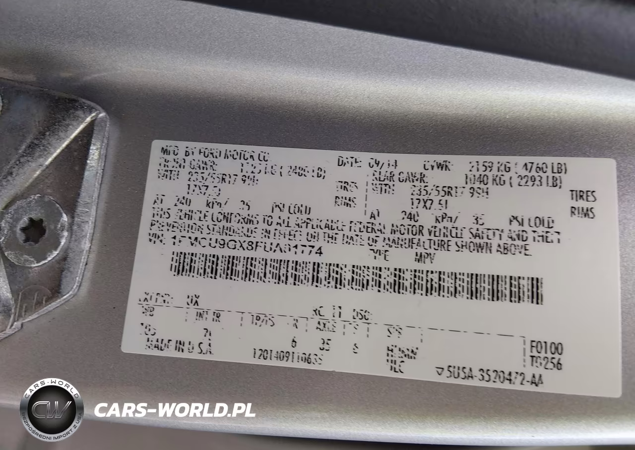 FORD ESCAPE VIN:1FMCU9GX8FUA01774 - 9