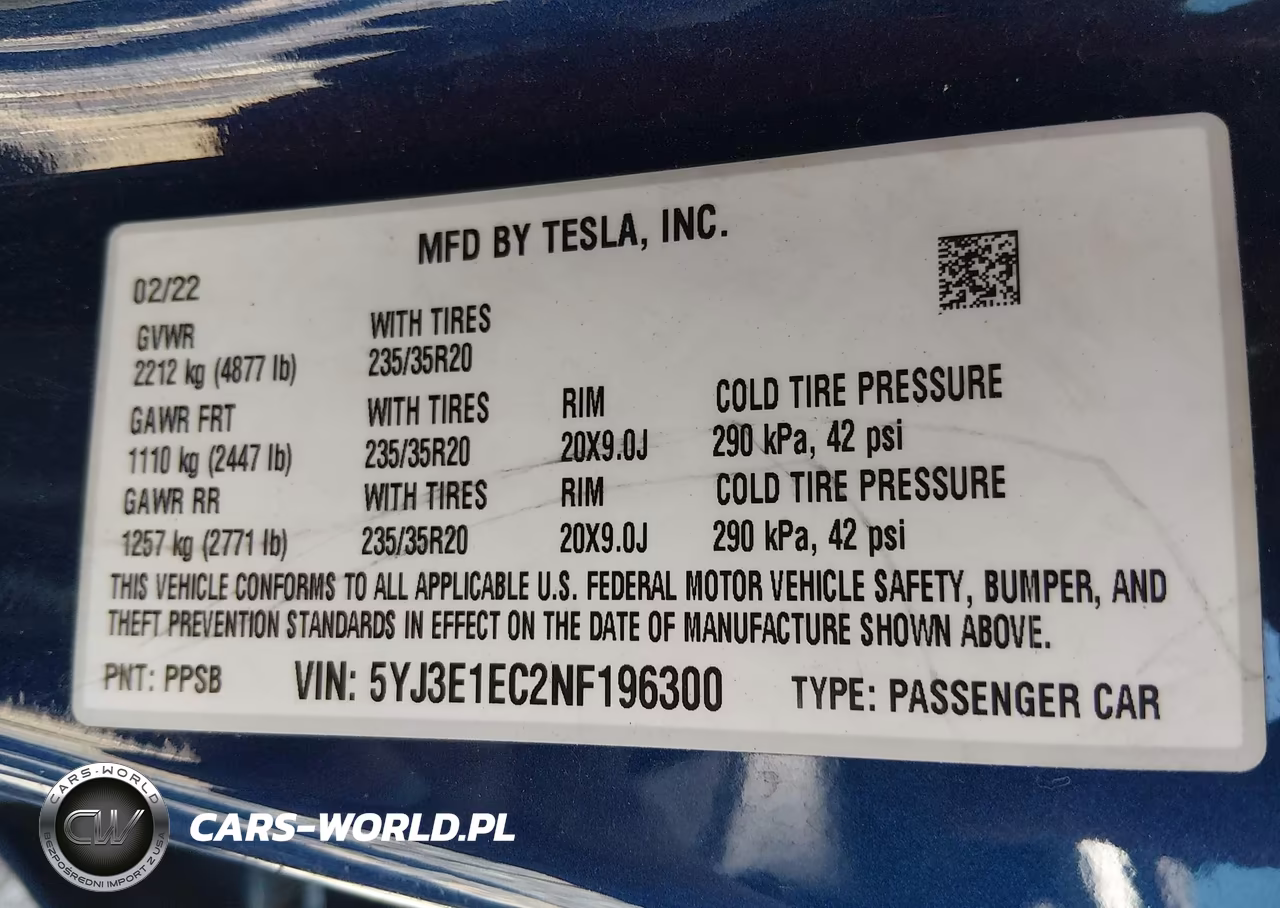 2022 Tesla Model 3 Performance Dual Motor All-Wheel Drive VIN:5YJ3E1EC2NF196300 - 8