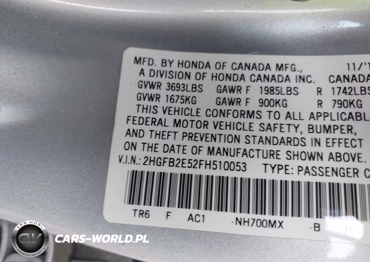2015 Honda Civic Lx VIN:2HGFB2E52FH510053 - 9