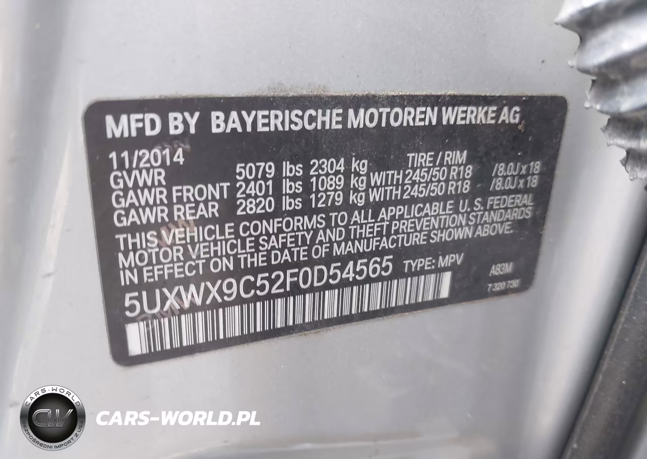 2015 BMW X3 xDrive28I VIN:5UXWX9C52F0D54565 - 9