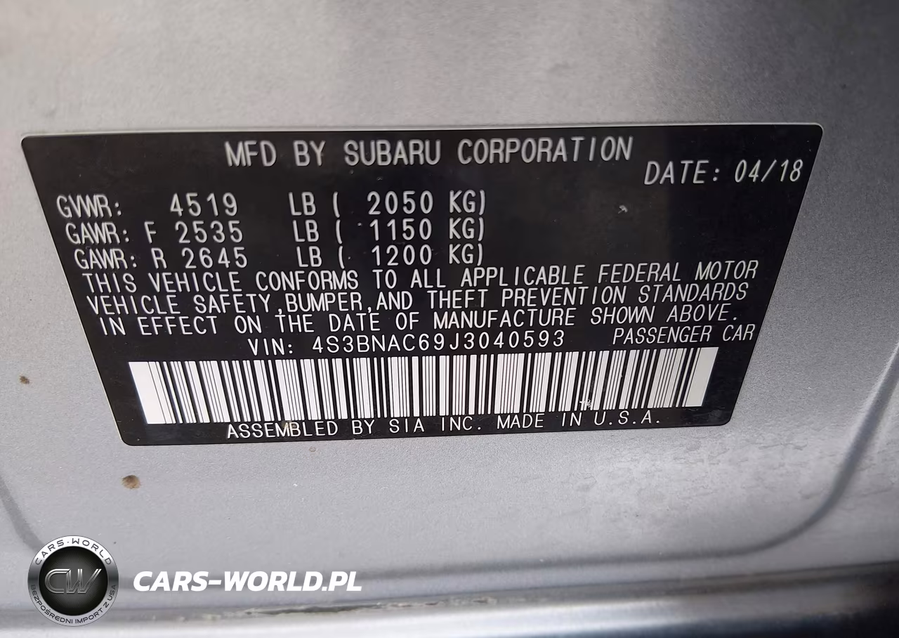 2018 Subaru Legacy 2.5I Premium VIN:4S3BNAC69J3040593 - 9