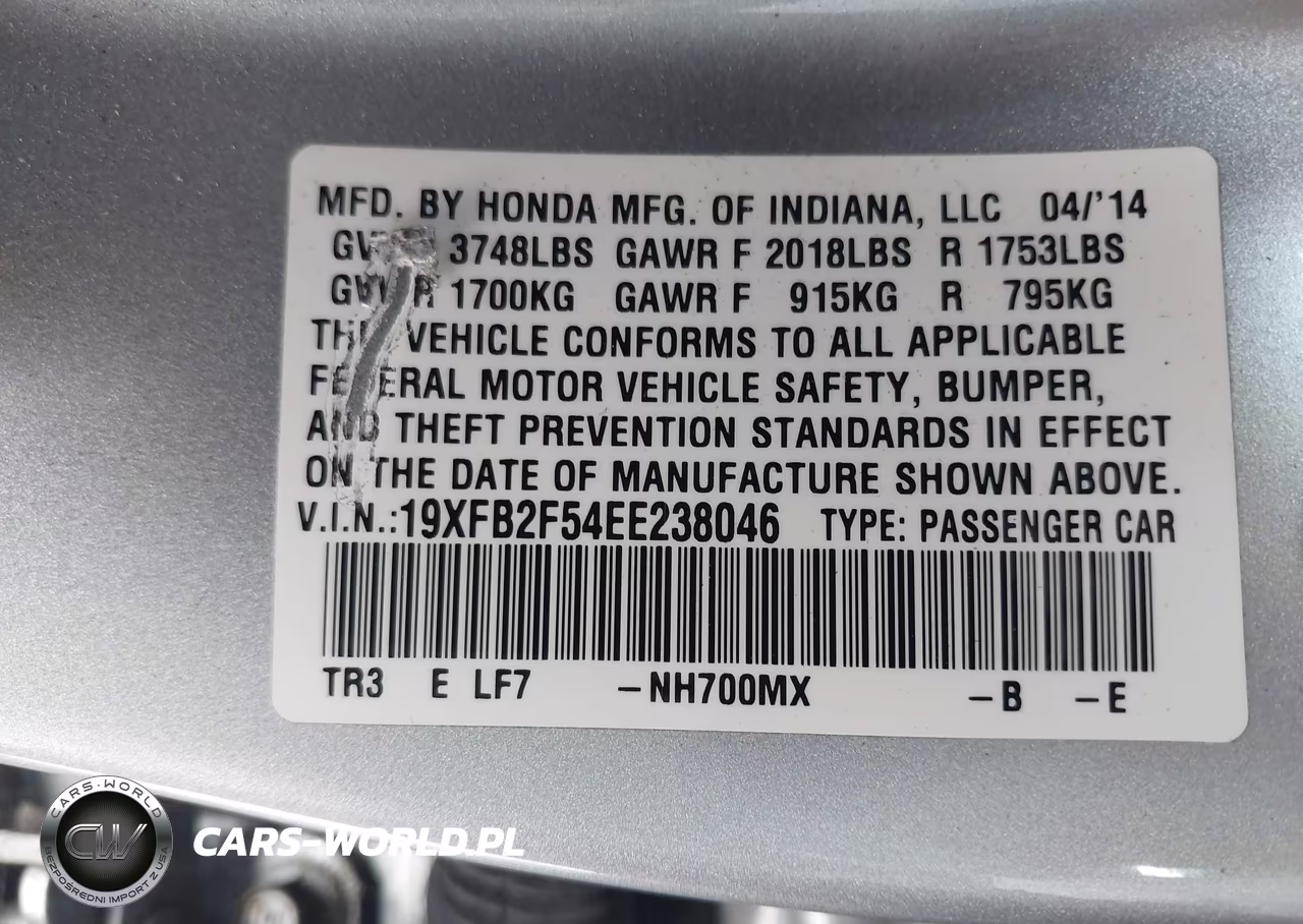 2014 Honda Civic Lx VIN:19XFB2F54EE238046 - 9