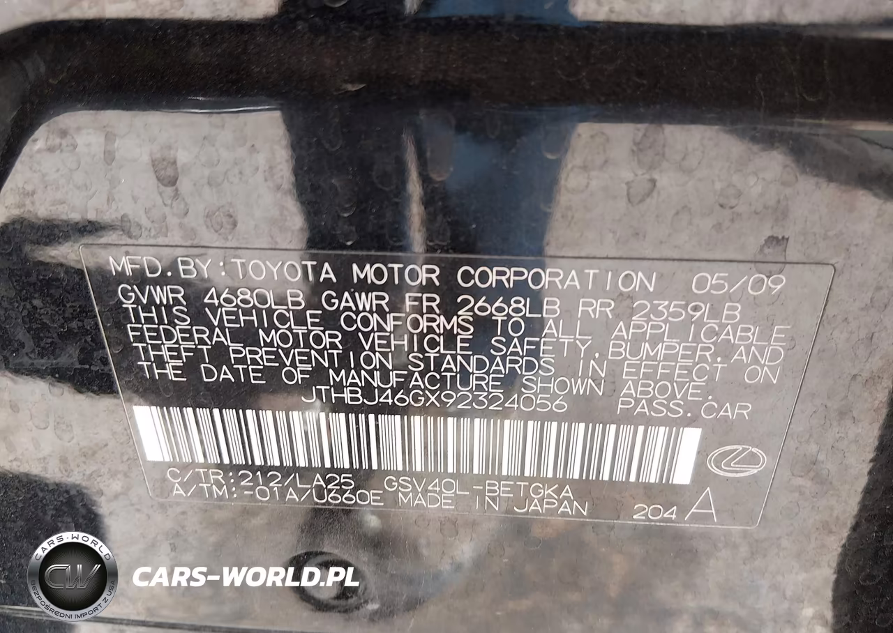 2009 Lexus Es 350 VIN:JTHBJ46GX92324056 - 9