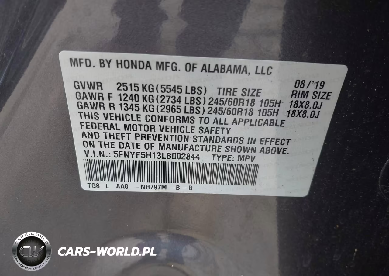 2020 Honda Pilot 2Wd Lx VIN:5FNYF5H13LB002844 - 9
