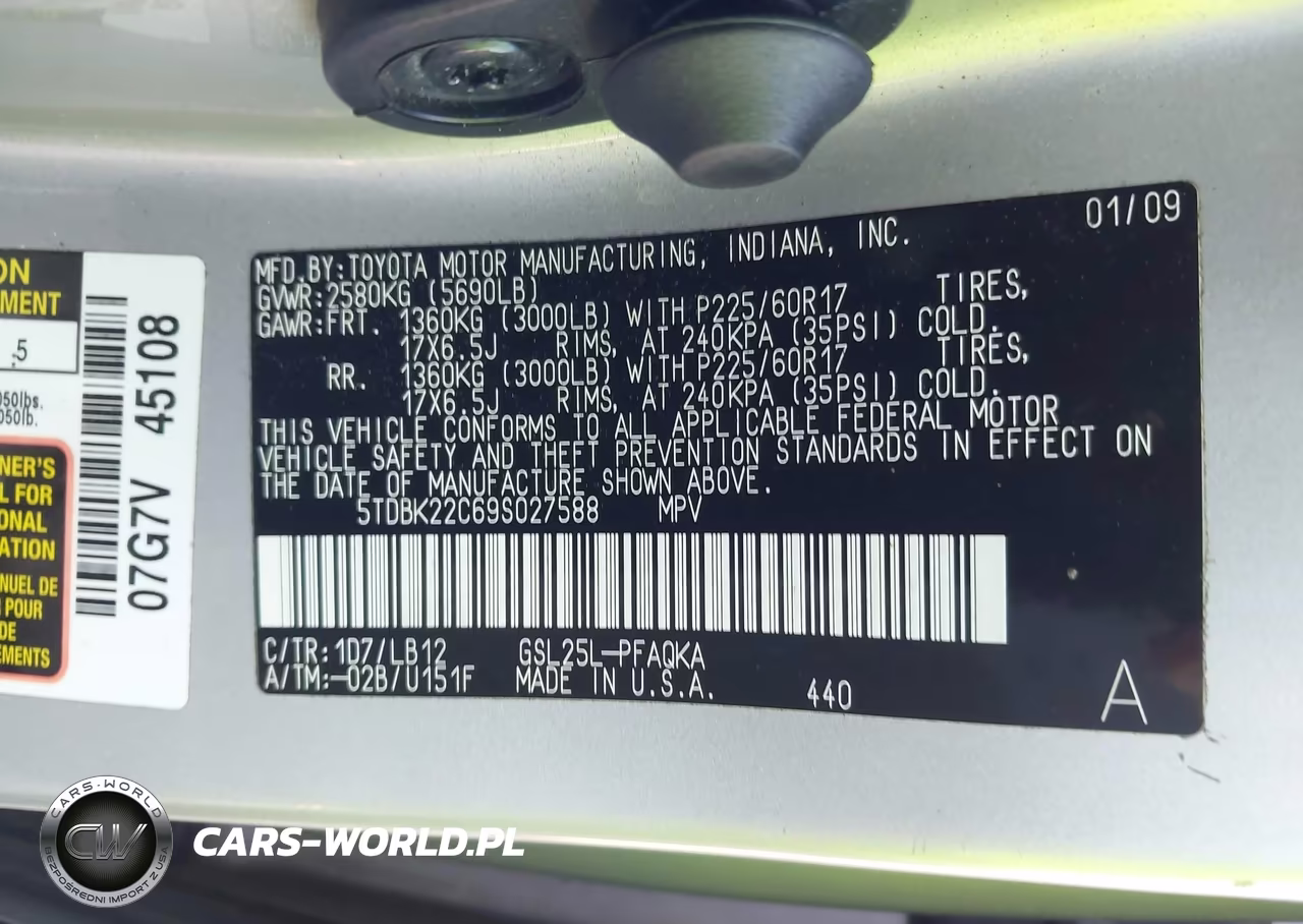 2009 Toyota Sienna Xle VIN:5TDBK22C69S027588 - 9