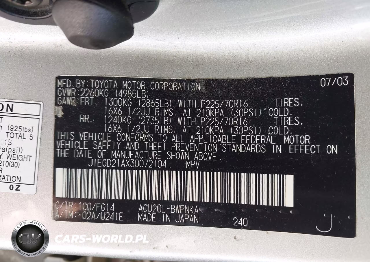 2003 Toyota Highlander VIN:JTEGD21AX30072104 - 9
