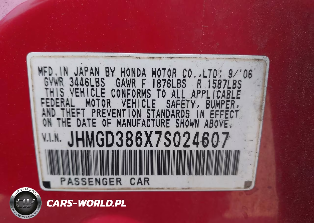 2007 Honda Fit Sport VIN:JHMGD386X7S024607 - 9