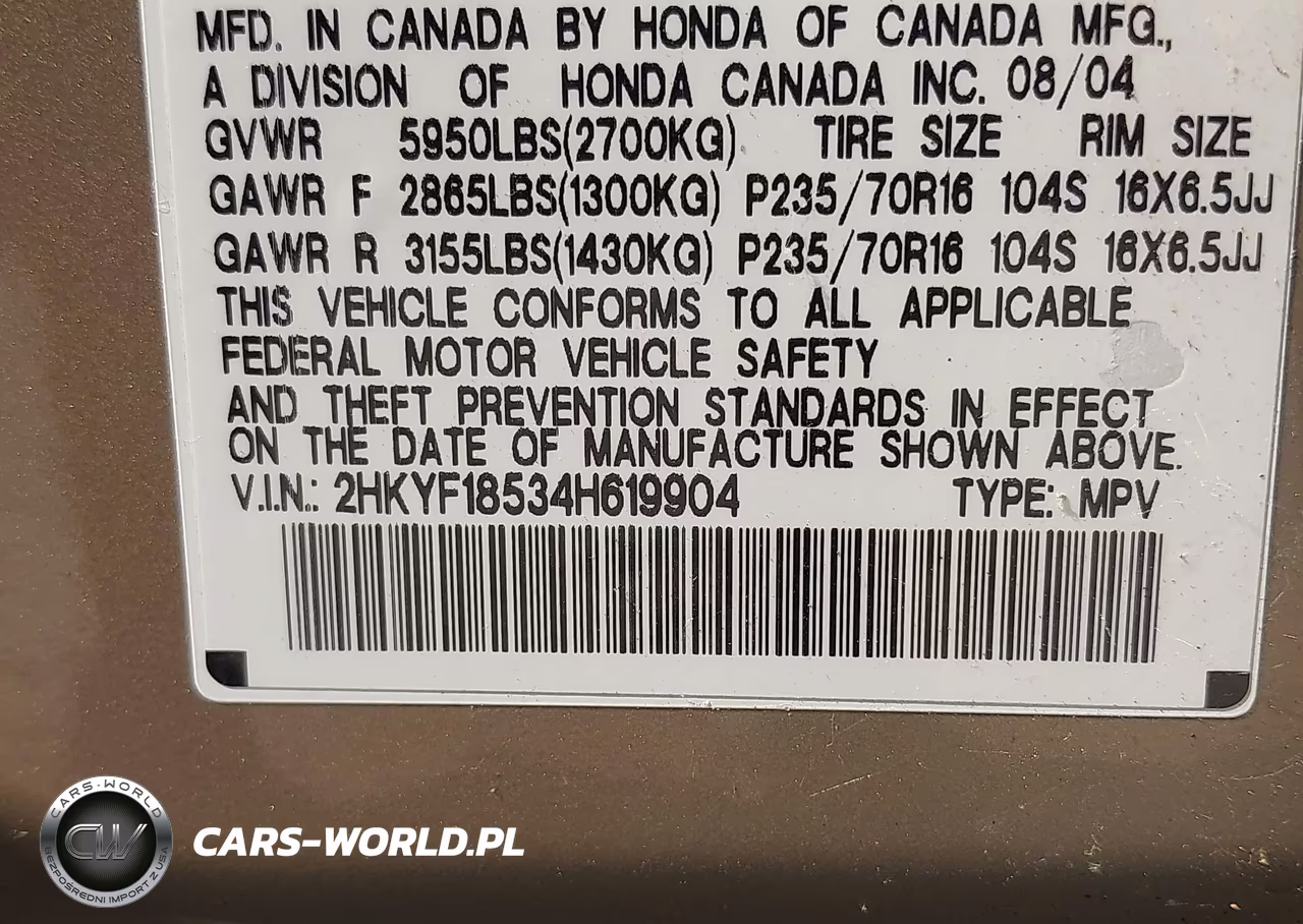 2004 Honda Pilot Ex-L VIN:2HKYF18534H619904 - 9