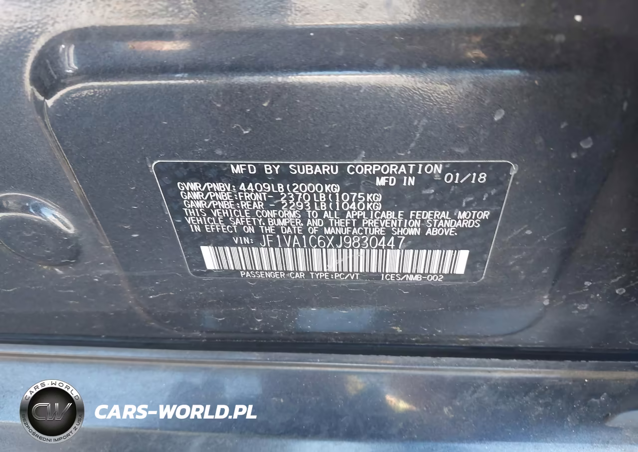 2018 Subaru Wrx Premium VIN:JF1VA1C6XJ9830447 - 9