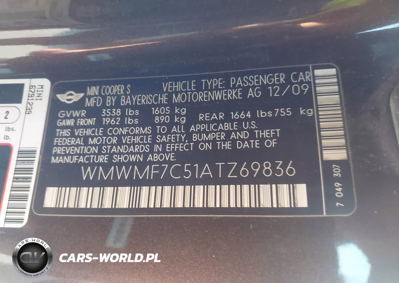 2010 Mini Cooper S VIN:WMWMF7C51ATZ69836 - 9