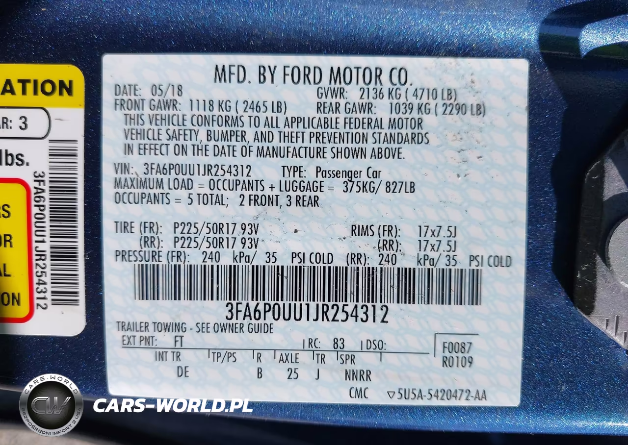 2018 Ford Fusion Hybrid S VIN:3FA6P0UU1JR254312 - 9
