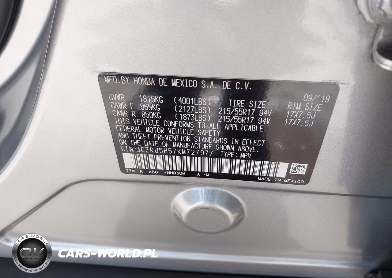 2019 Honda Hr-V Ex VIN:3CZRU5H57KM727977 - 9