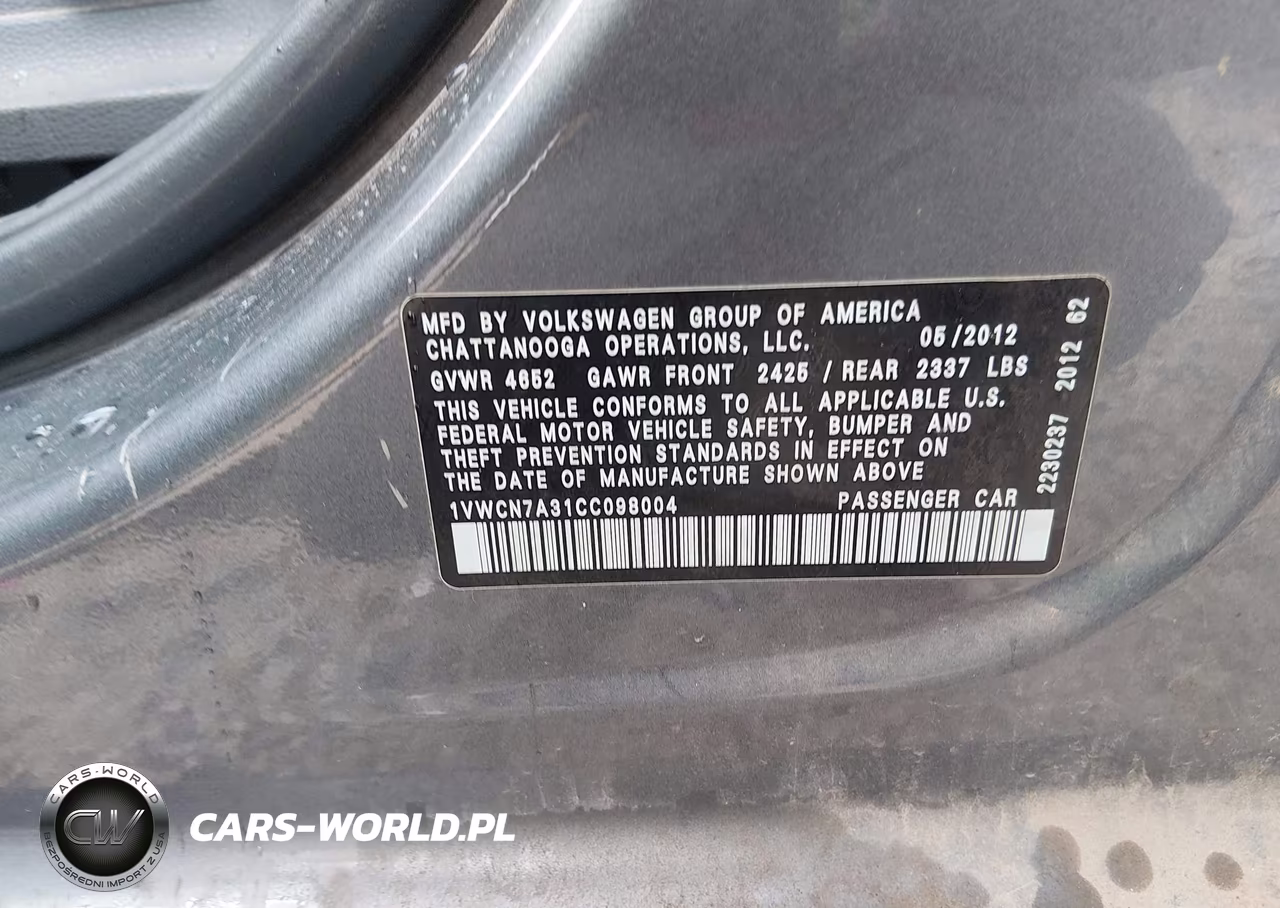 2012 Volkswagen Passat 2.0L Tdi Sel Premium VIN:1VWCN7A31CC098004 - 9