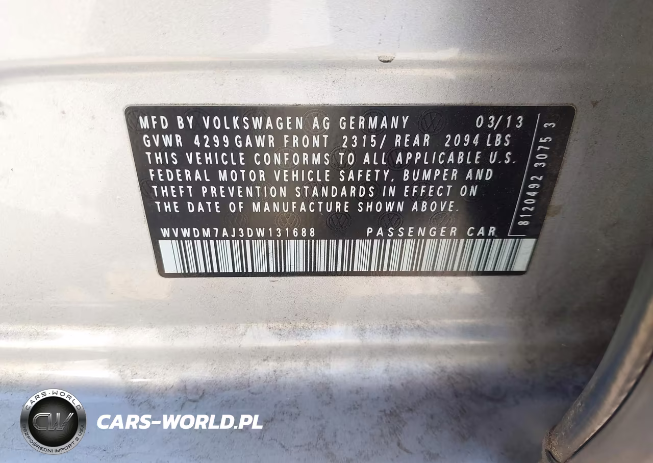 2013 Volkswagen Golf 2.0L Tdi 4-Door VIN:WVWDM7AJ3DW131688 - 9