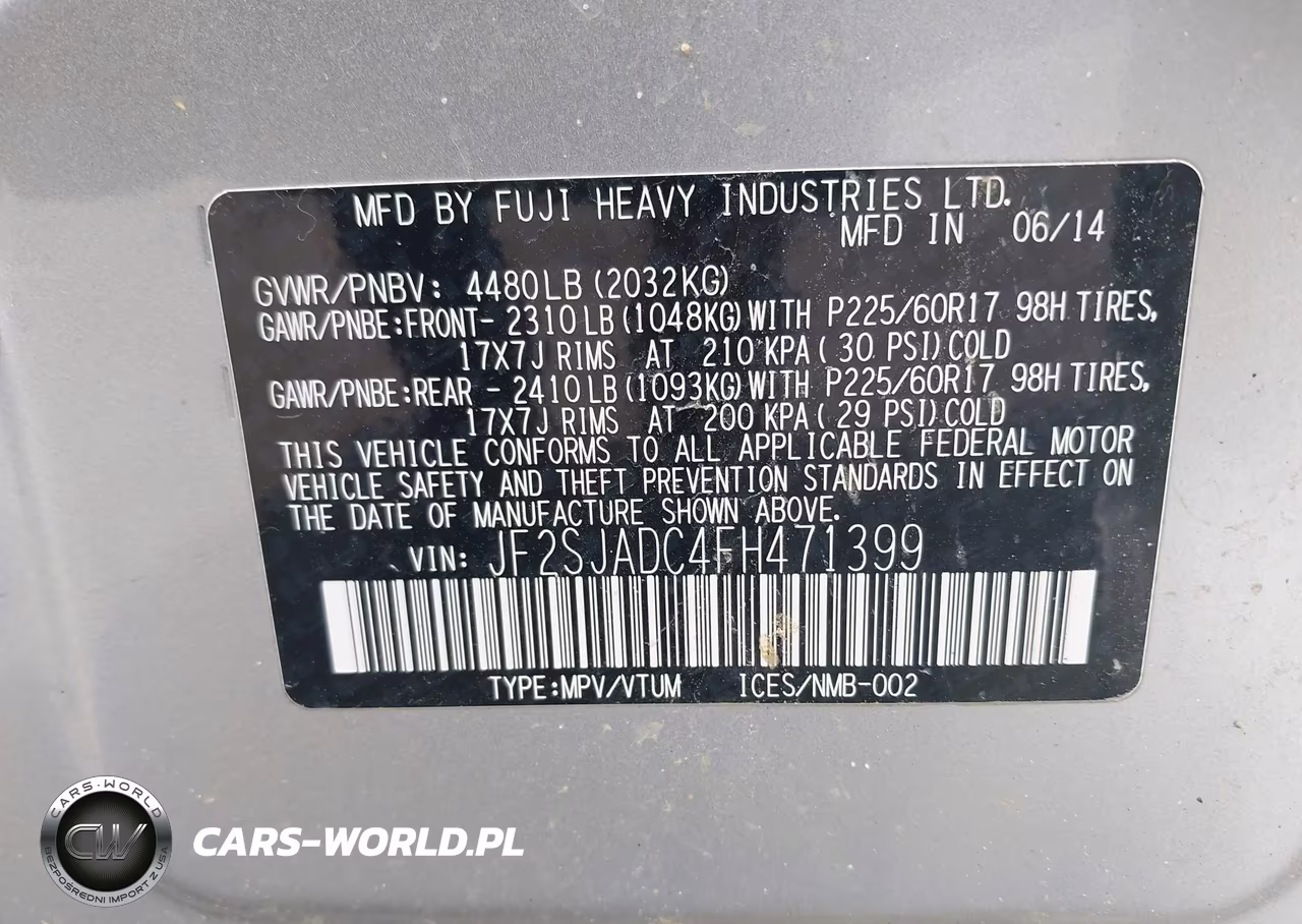2015 Subaru Forester 2.5I Premium VIN:JF2SJADC4FH471399 - 9