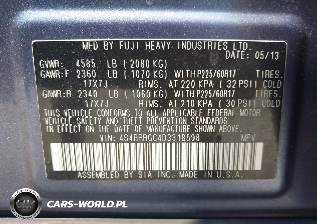 2013 Subaru Outback 2.5I Premium VIN:4S4BRBGC4D3318598 - 9