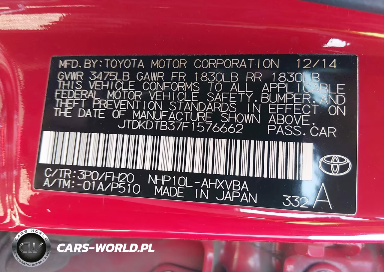 2015 Toyota Prius C One VIN:JTDKDTB37F1576662 - 9
