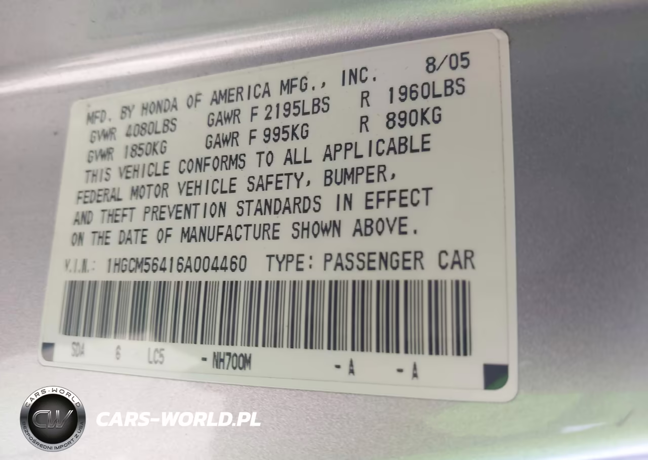 2006 Honda Accord 2.4 Lx VIN:1HGCM56416A004460 - 9