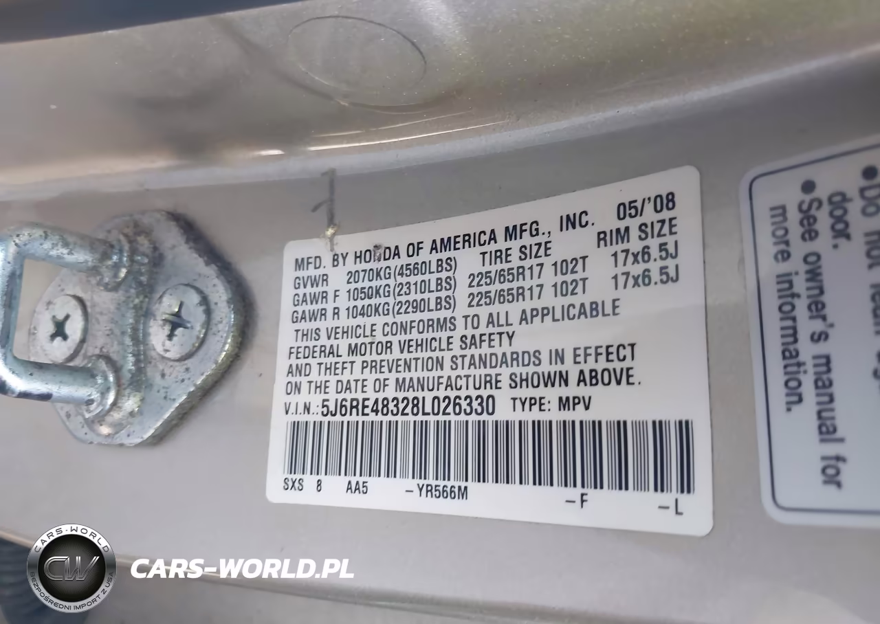 2008 Honda Cr-V Lx VIN:5J6RE48328L026330 - 9