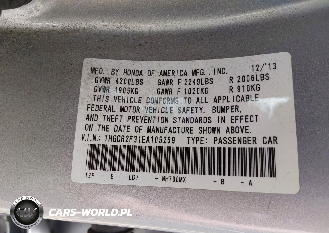 2014 Honda Accord Lx VIN:1HGCR2F31EA105259 - 9