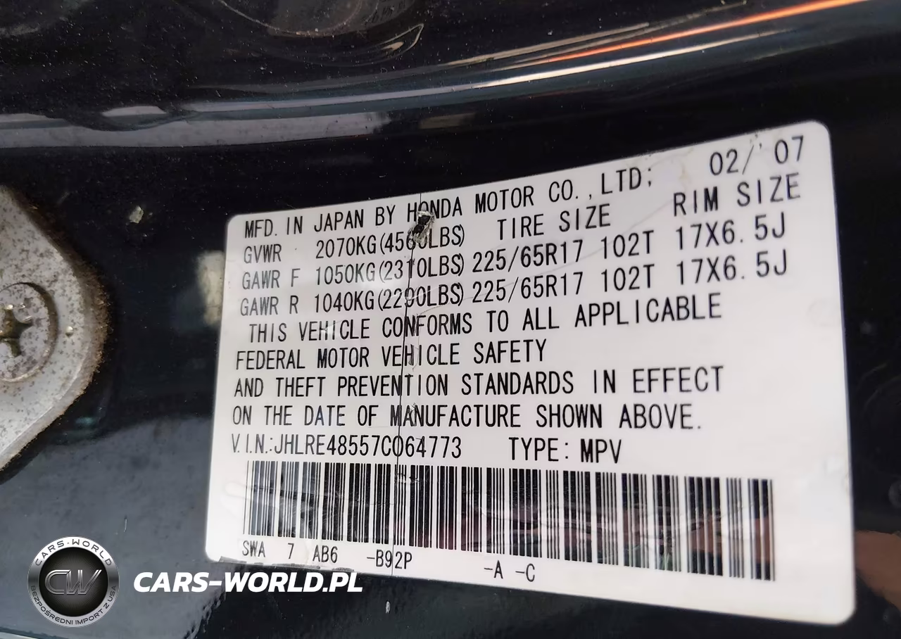 2007 Honda Cr-V Ex VIN:JHLRE48557C064773 - 9