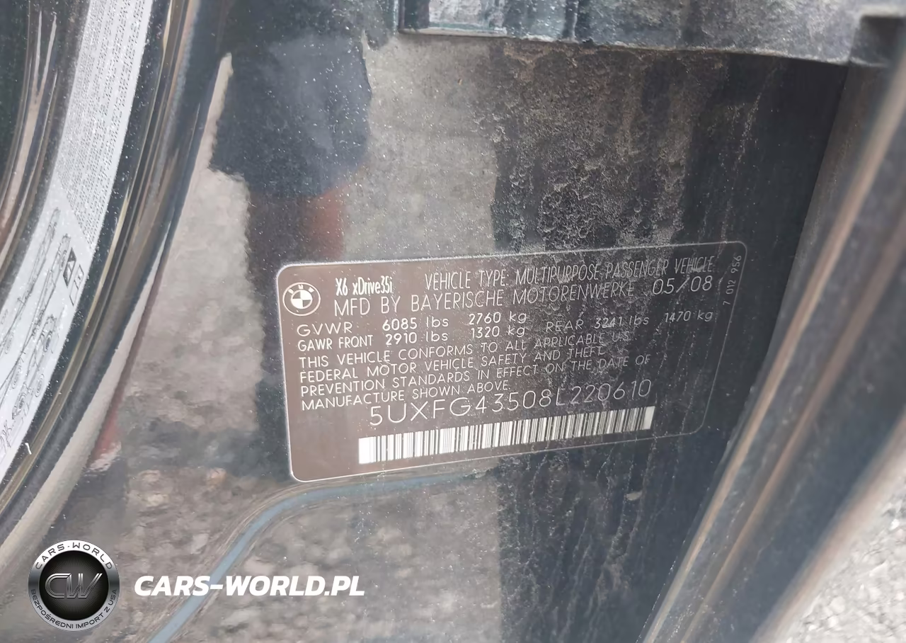 2008 BMW X6 xDrive35I VIN:5UXFG43508L220610 - 9