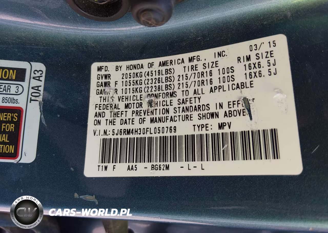2015 Honda Cr-V Lx VIN:5J6RM4H30FL050769 - 9