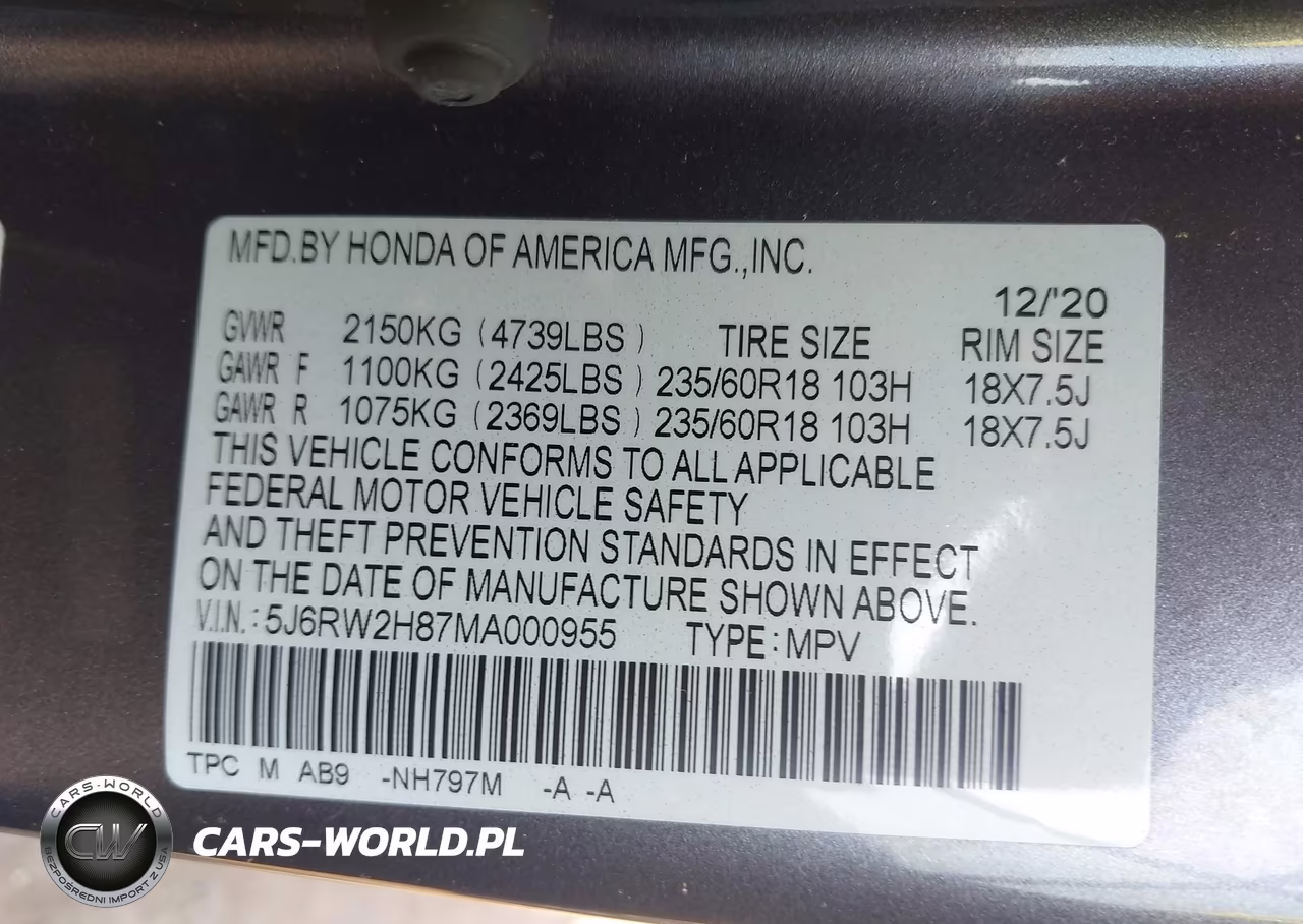 2021 Honda Cr-V Awd Ex-L VIN:5J6RW2H87MA000955 - 9