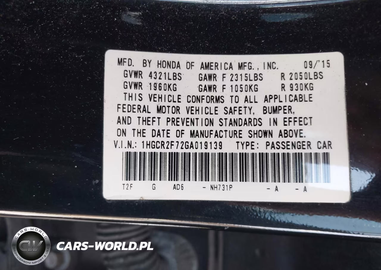 2016 Honda Accord Ex VIN:1HGCR2F72GA019139 - 9