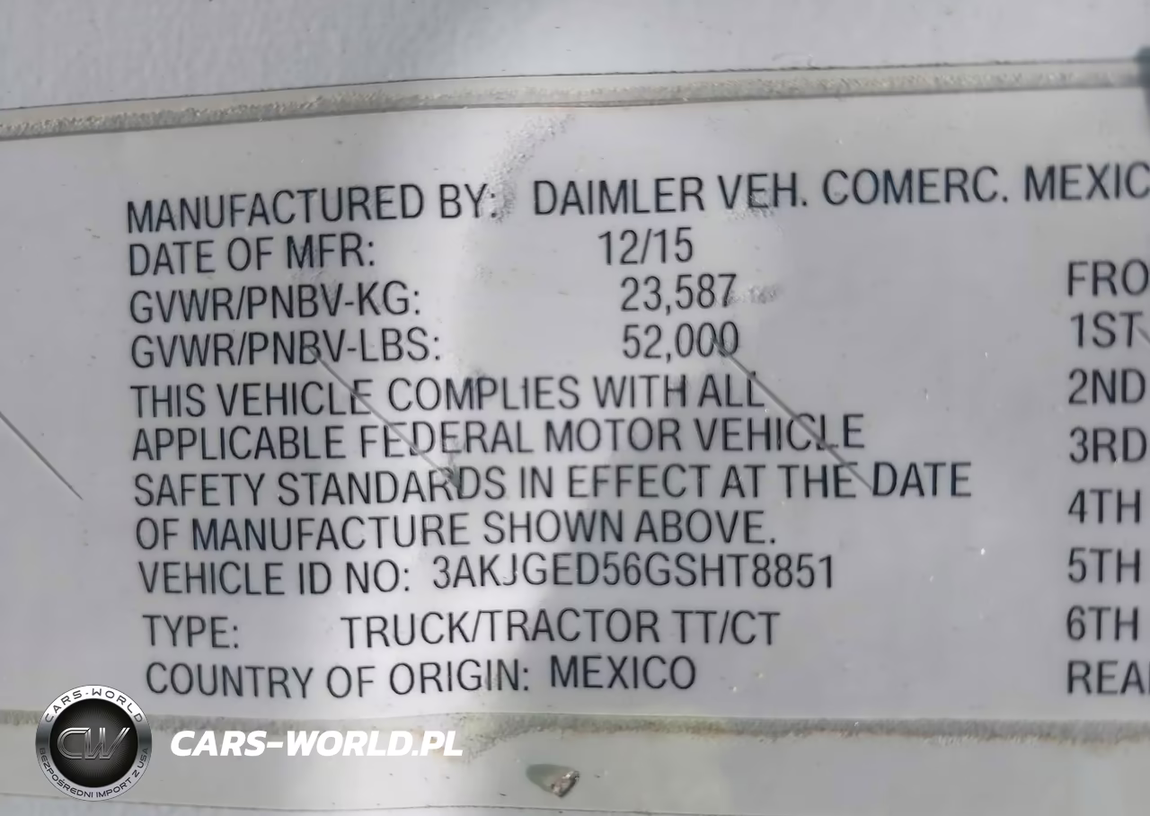 2016 Freightliner Cascadia 125 VIN:3AKJGED56GSHT8851 - 8