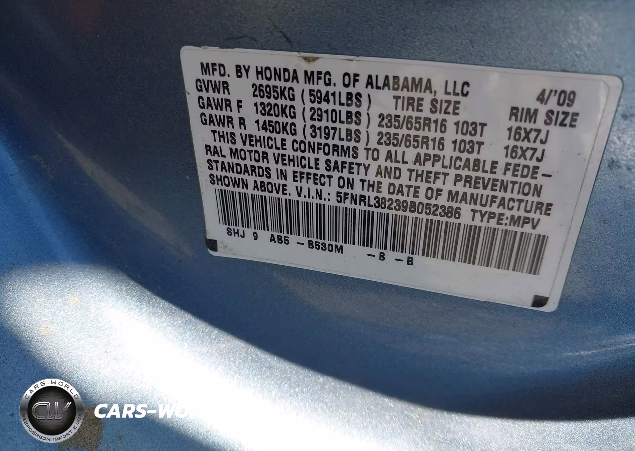 2009 Honda Odyssey Lx VIN:5FNRL38239B052386 - 9
