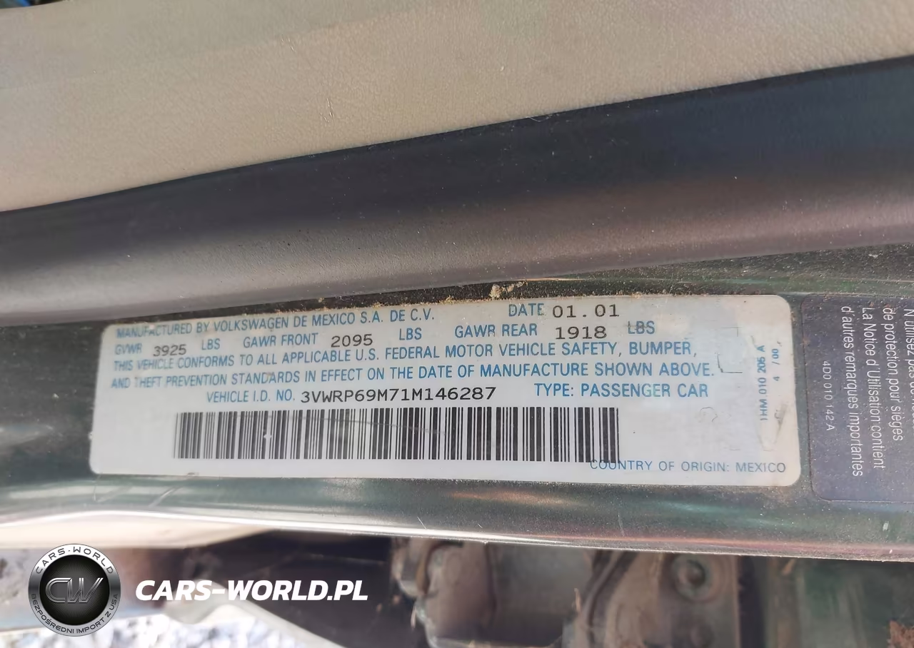 2001 Volkswagen Jetta Gl Tdi VIN:3VWRP69M71M146287 - 9