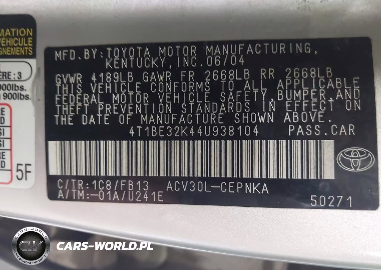 2004 Toyota Camry Le VIN:4T1BE32K44U938104 - 9