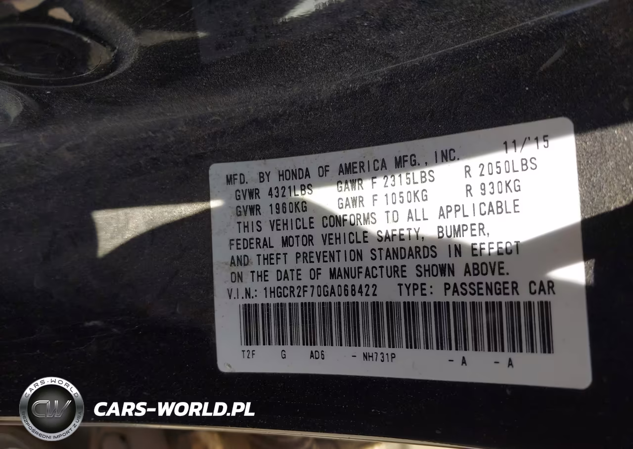 2016 Honda Accord Ex VIN:1HGCR2F70GA068422 - 9