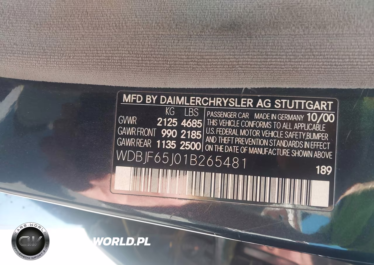 2001 Mercedes-Benz E 320 VIN:WDBJF65J01B265481 - 9