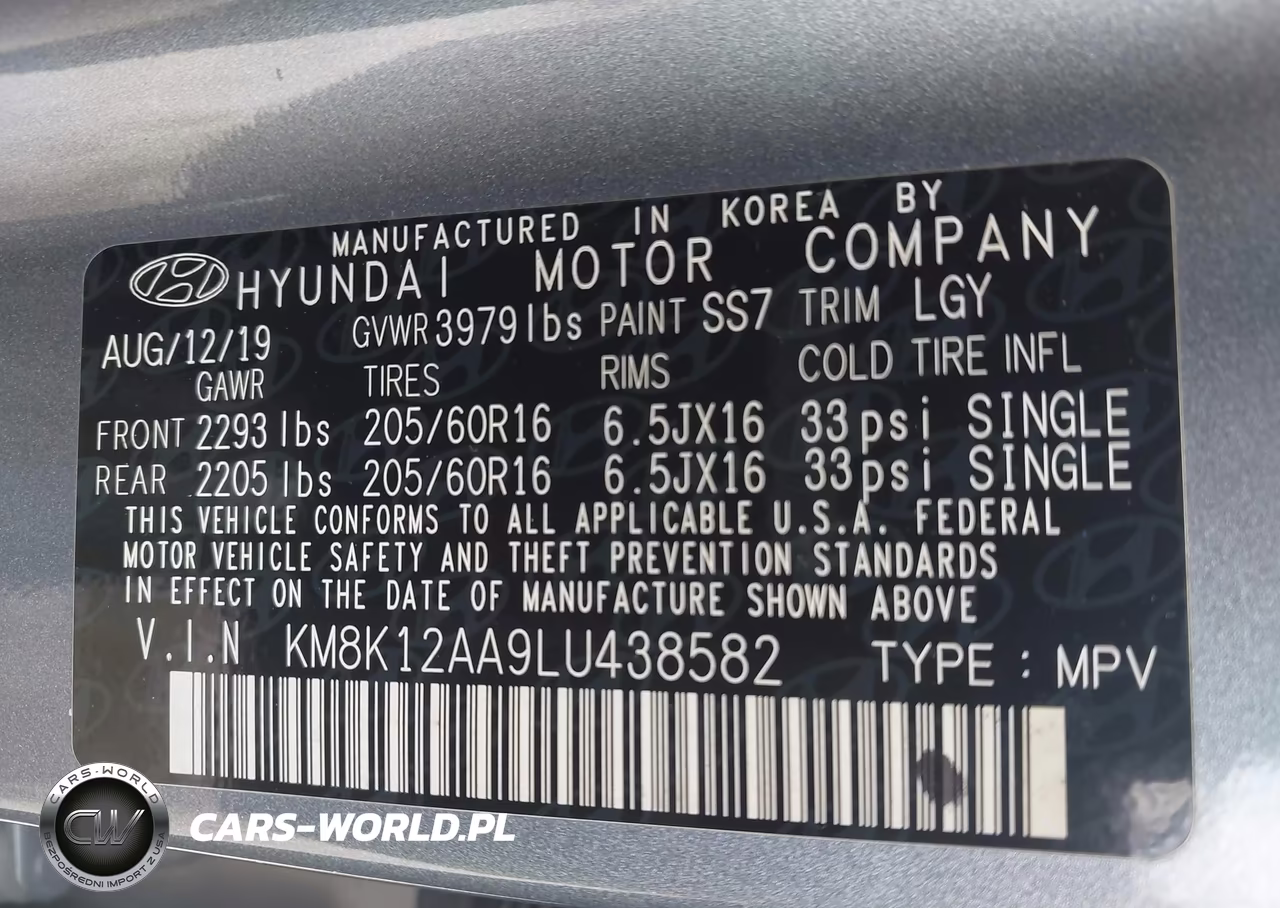 2020 Hyundai Kona Se VIN:KM8K12AA9LU438582 - 9