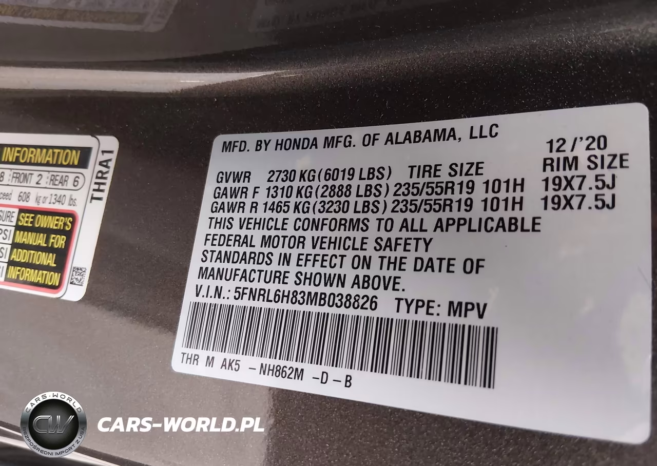 2021 Honda Odyssey Touring VIN:5FNRL6H83MB038826 - 9
