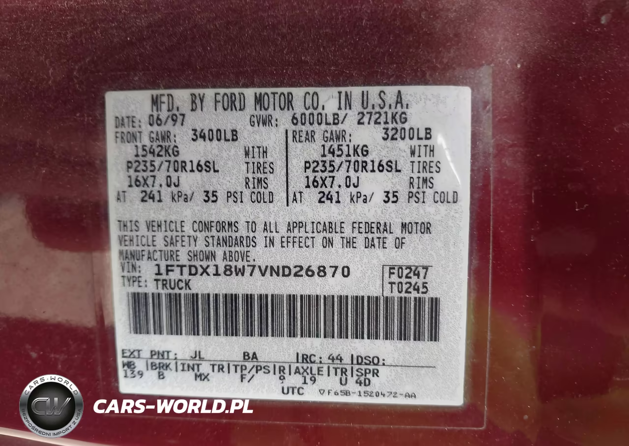 1997 Ford F-150 Lariat-Xl-Xlt VIN:1FTDX18W7VND26870 - 9