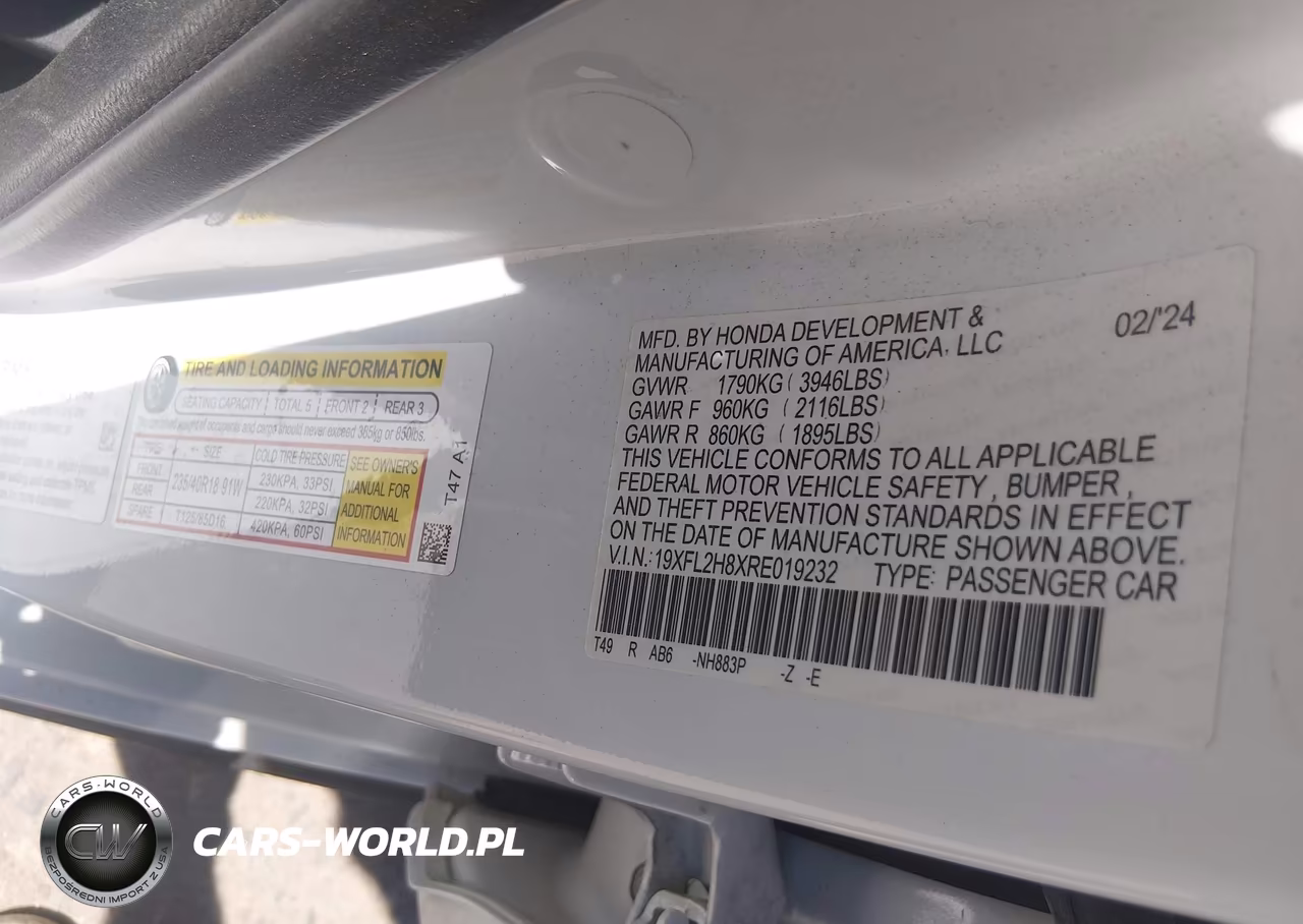 2024 Honda Civic Sport VIN:19XFL2H8XRE019232 - 9