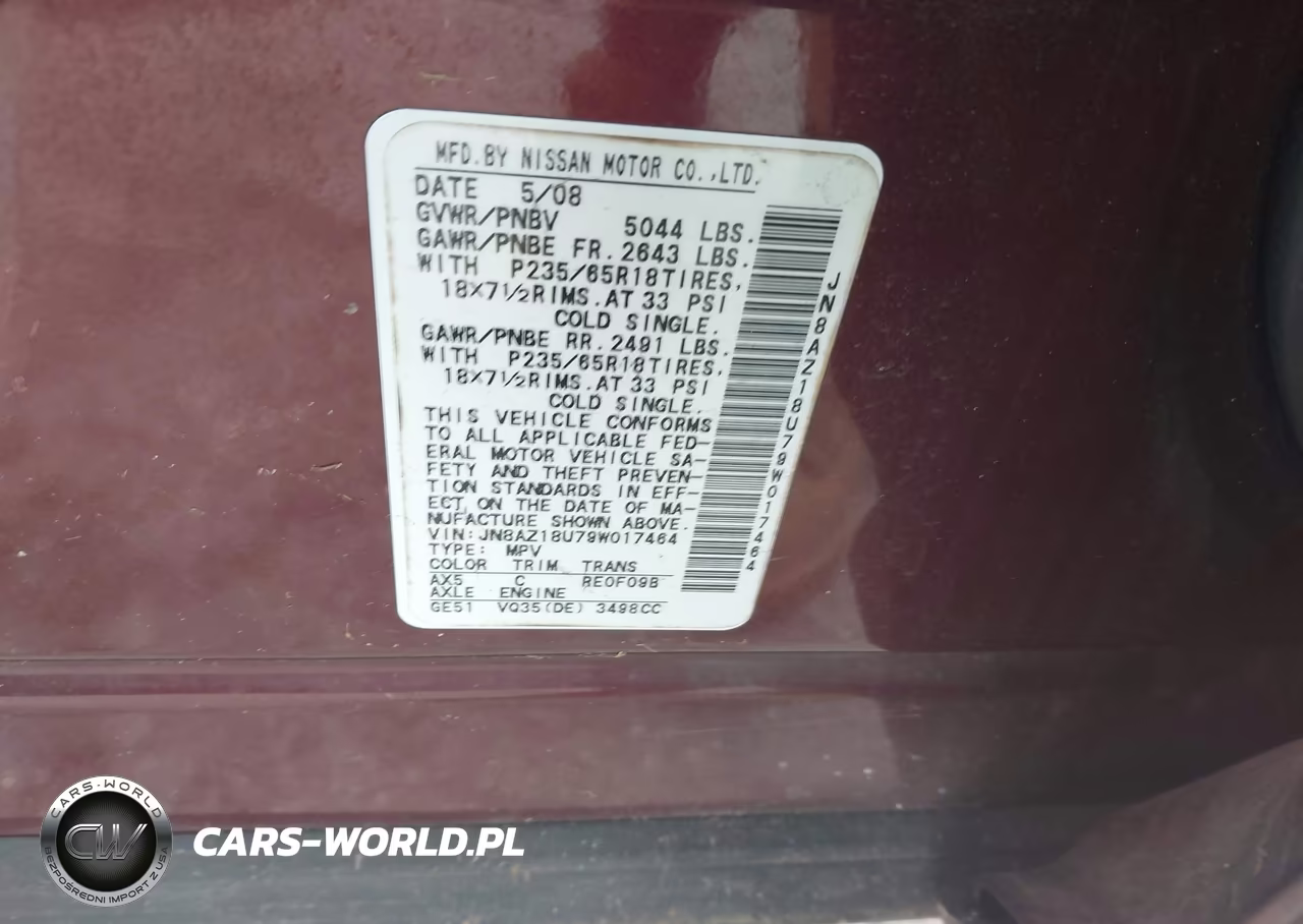 2009 Nissan Murano Sl VIN:JN8AZ18U79W017464 - 9