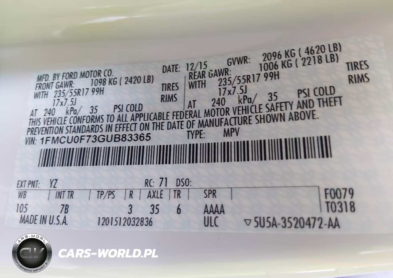 2016 Ford Escape S VIN:1FMCU0F73GUB83365 - 9