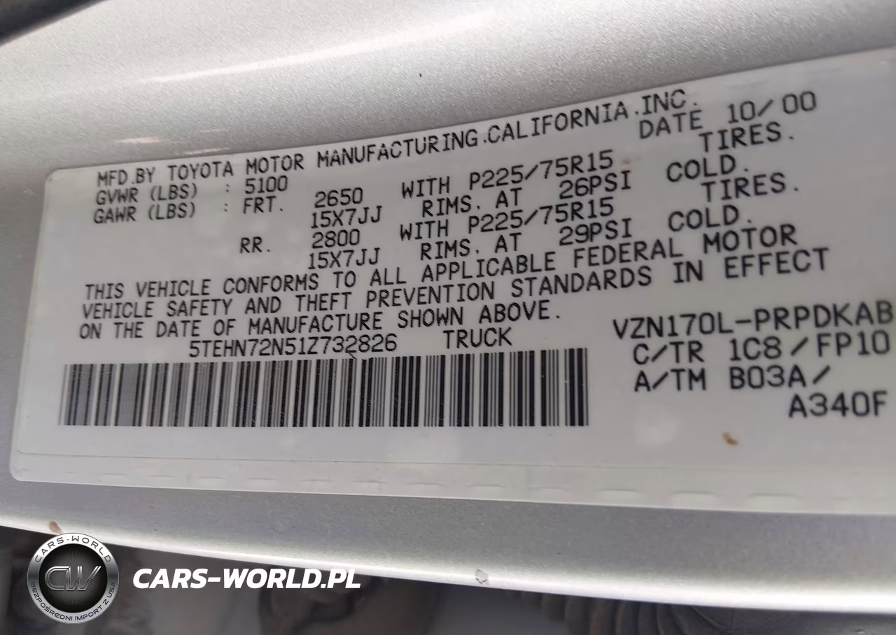 2001 Toyota Tacoma Base V6 VIN:5TEHN72N51Z732826 - 9