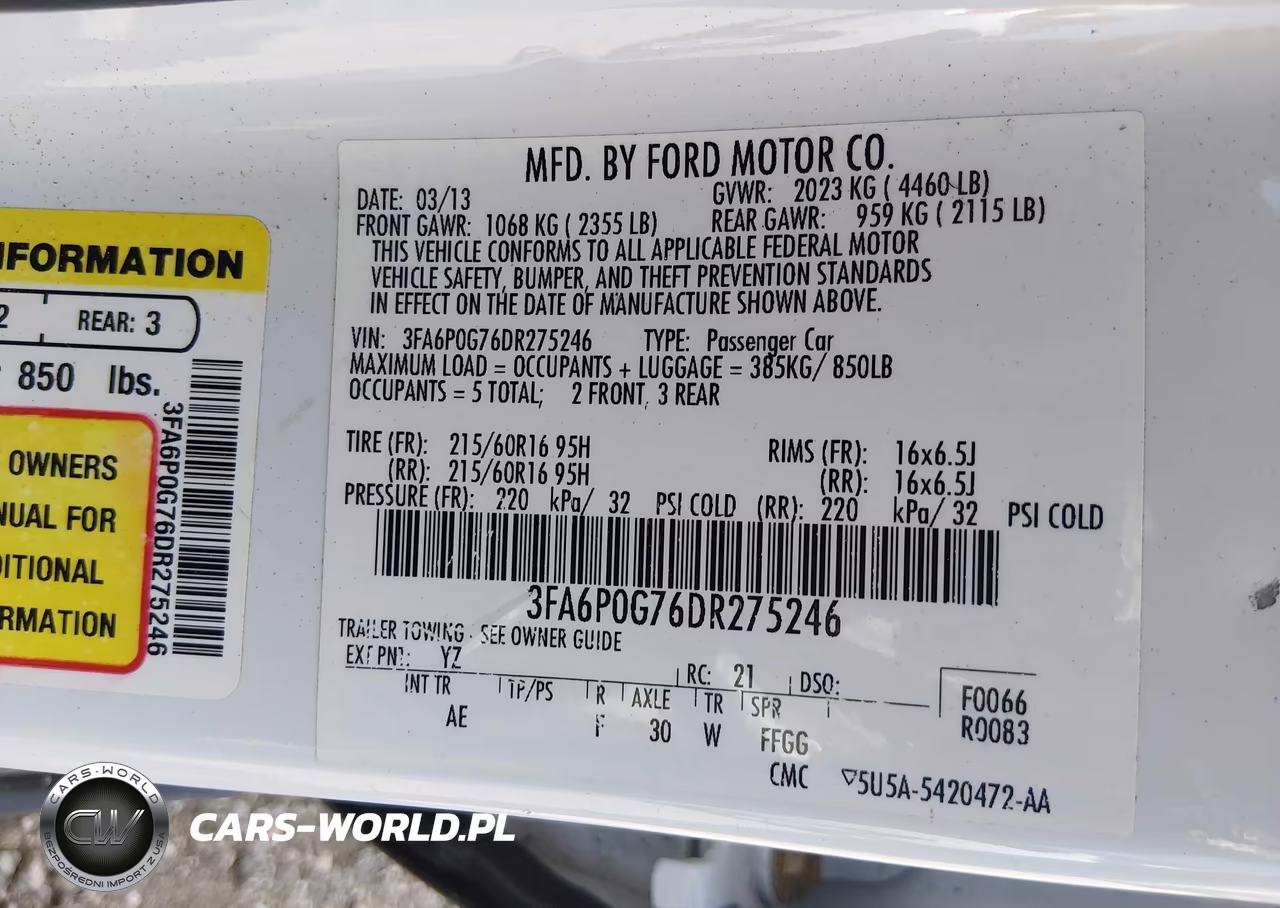 2013 Ford Fusion S VIN:3FA6P0G76DR275246 - 9
