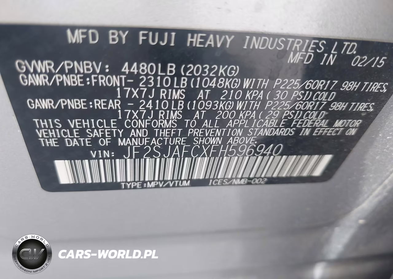 2015 Subaru Forester 2.5I Premium VIN:JF2SJAFCXFH596940 - 9