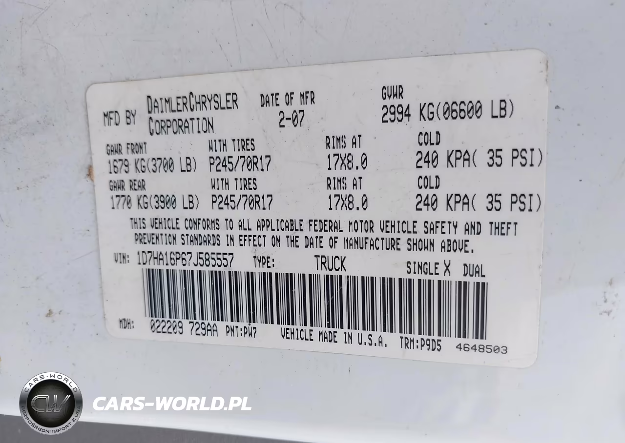 2007 Dodge Ram 1500 St VIN:1D7HA16P67J585557 - 9