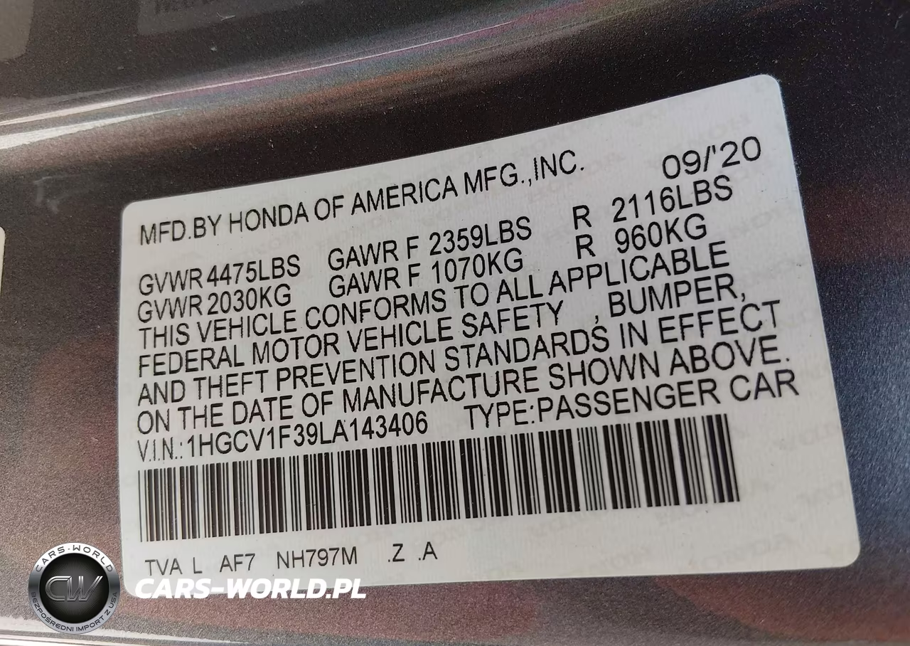 2020 Honda Accord Sport VIN:1HGCV1F39LA143406 - 9
