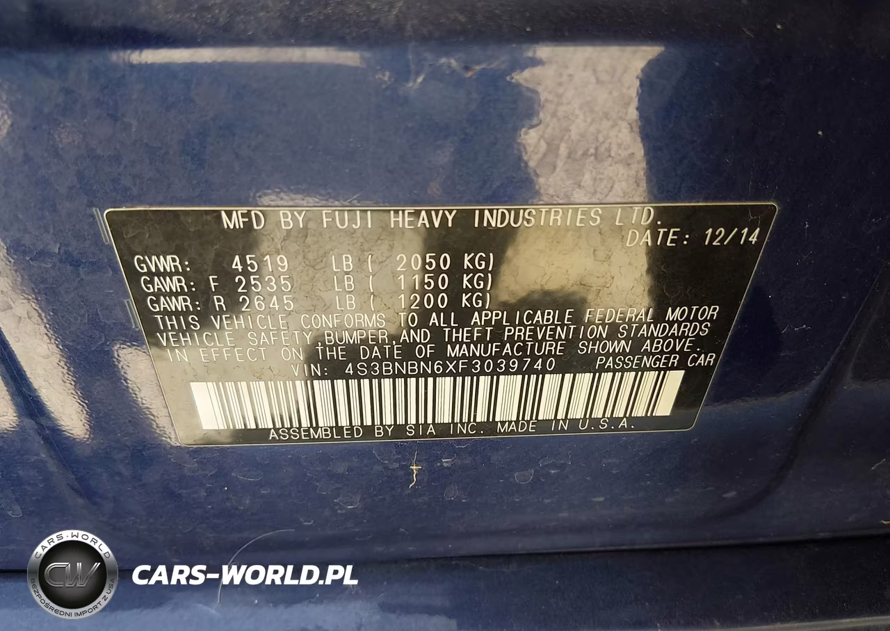 2015 Subaru Legacy 2.5I Limited VIN:4S3BNBN6XF3039740 - 9